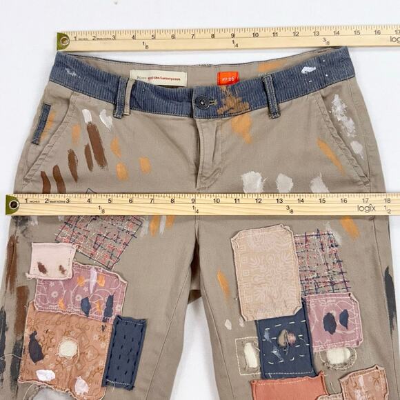 Anthropologie Pilcro Women's Hyphen Boho Patched Chino Khaki Pant Size 26 - Picture 13 of 16